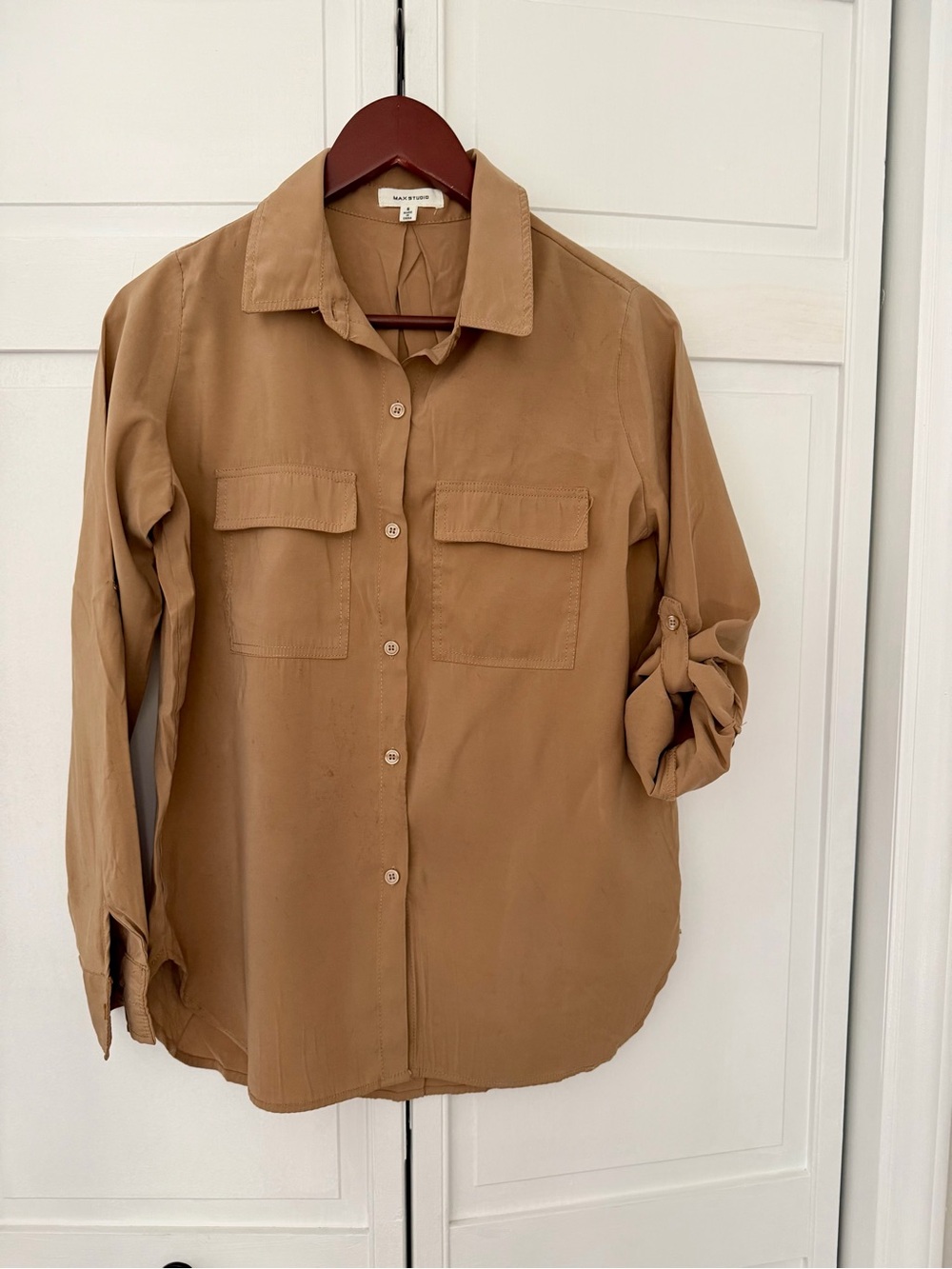 Max Studio Tan Button-Front Casual Women’s Shirt